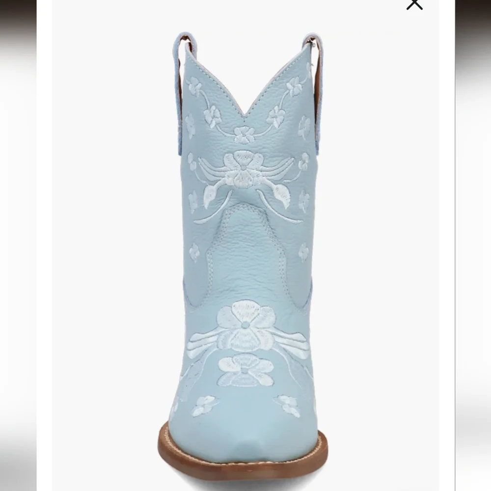 Dingo Sweetheart Floral Embroidered Snip Toe Pull On Casual Boots Ankle Blue - Picture 3 of 7